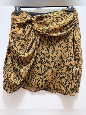 Zara Mustard Yellow and Black Draped Mini Skirt